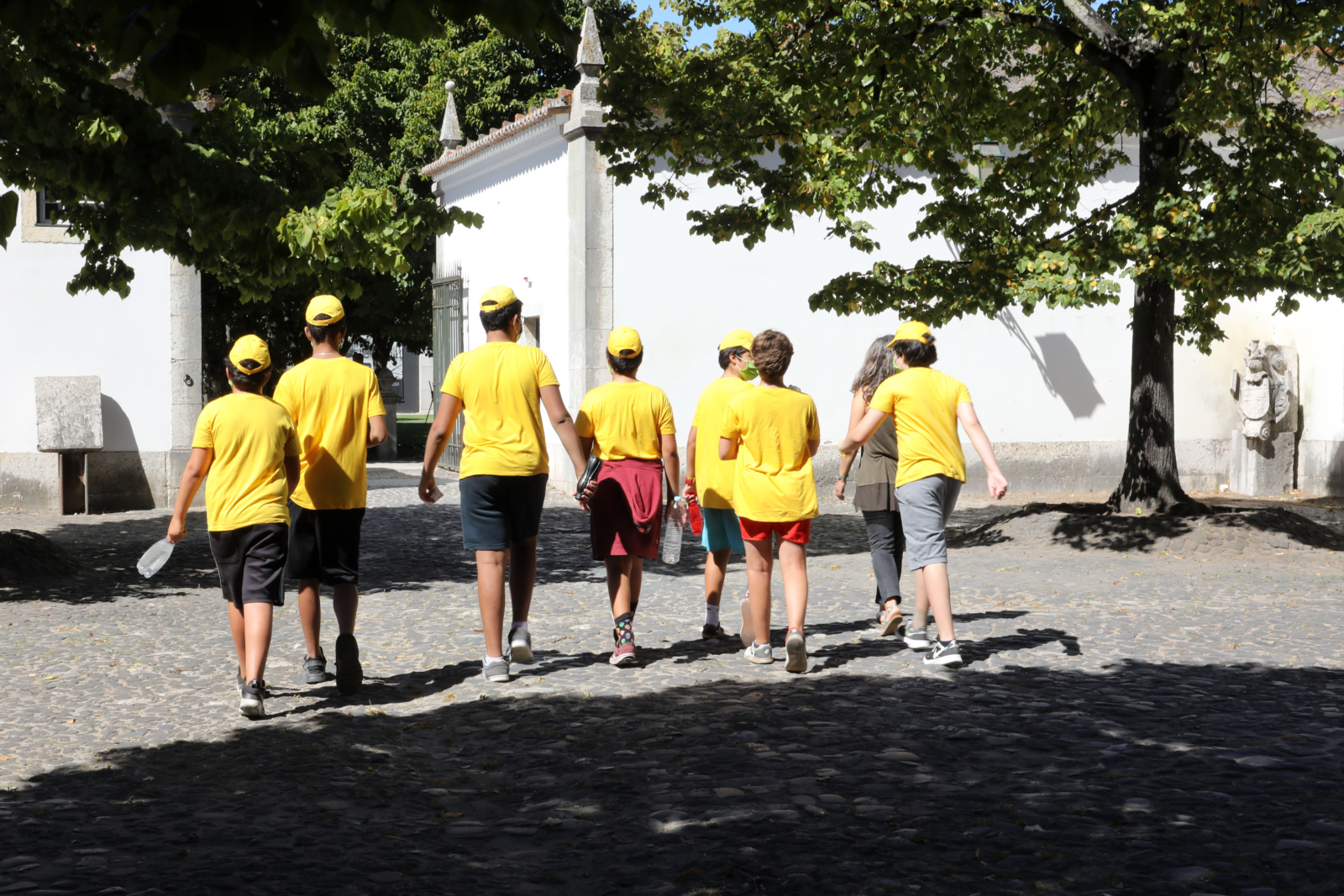 Grupo de crianças de costas